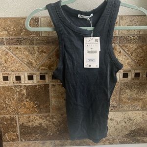 Brand new Zara tank. Deep blue with natural fade. Ripped detail at neck. Med.